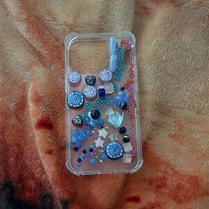Artistic Clear Phone Case with Blue and Purple Beads